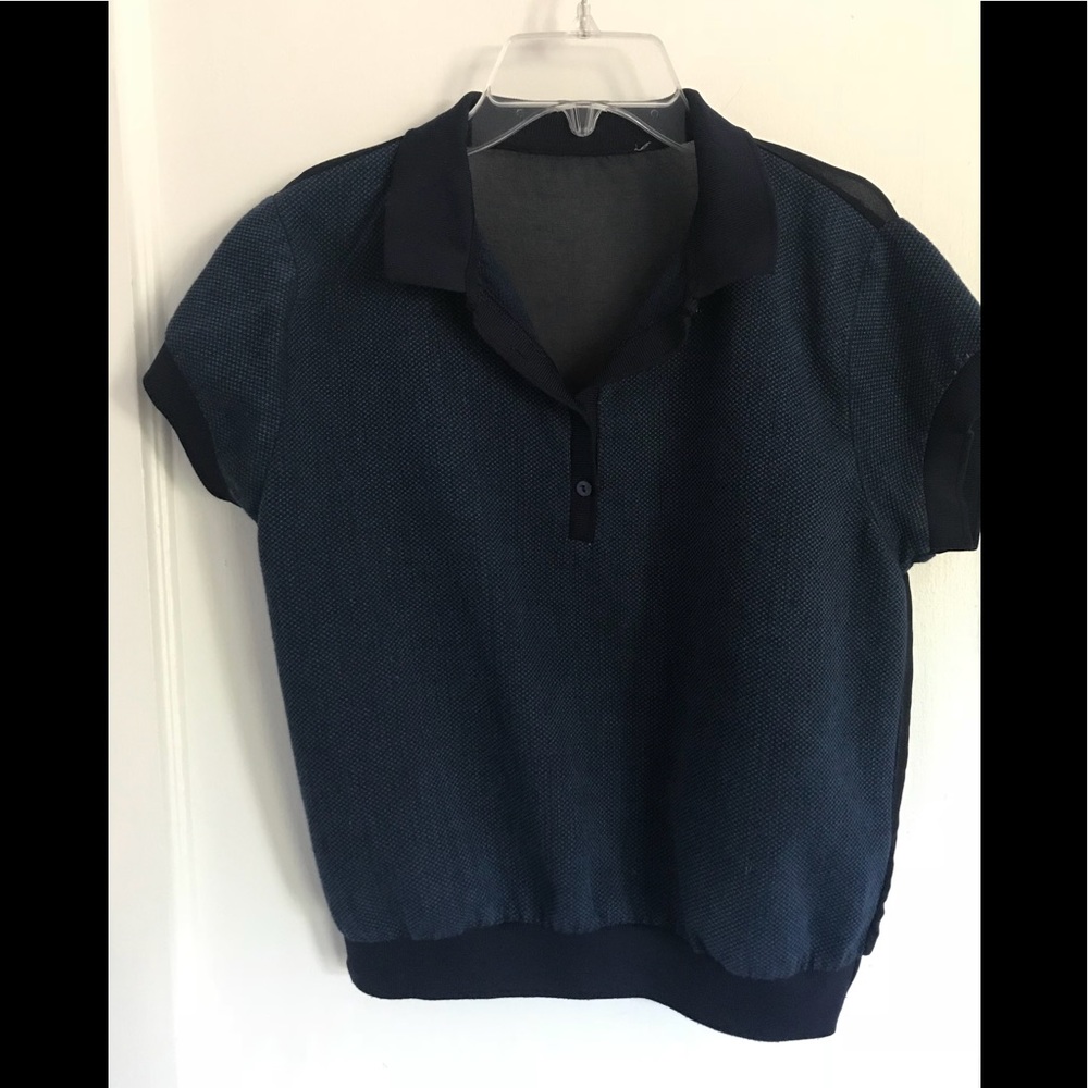 Navy short sleeve shirt with see thru back size S